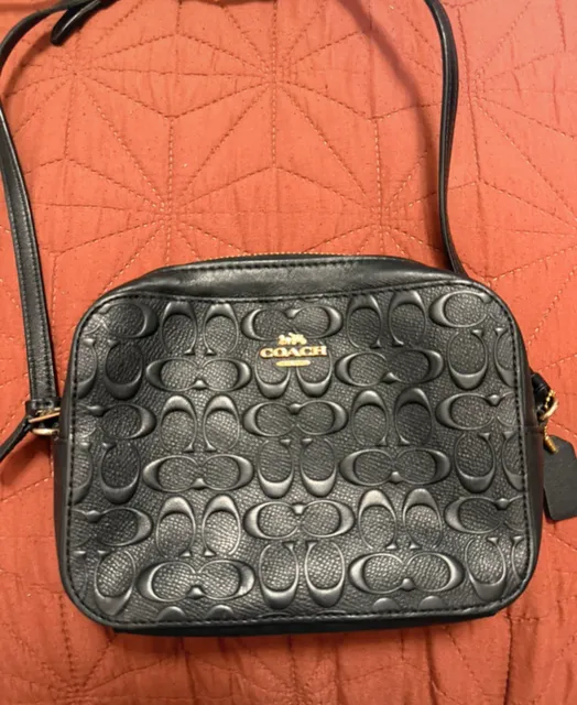 COACH Mini Jamie Camera Bag Signature Leather Black Crossbody Authentic