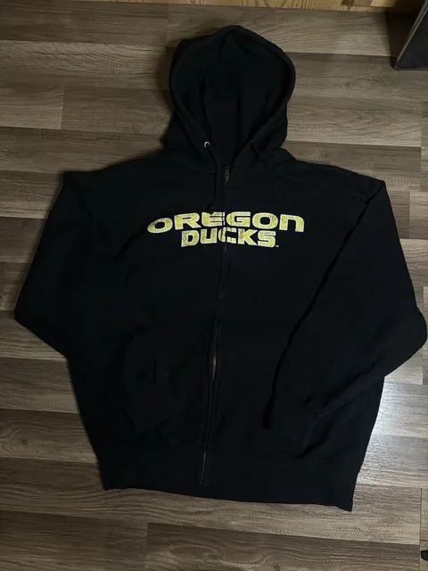 MV Sport Oregon Ducks Classic Fleece Zip Up Hoodie Mens Size L Black