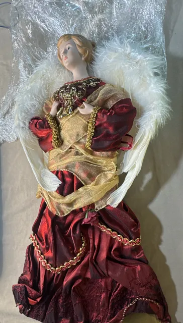 Victorian Style Angel Tree Topper 16 Inch Red Gold