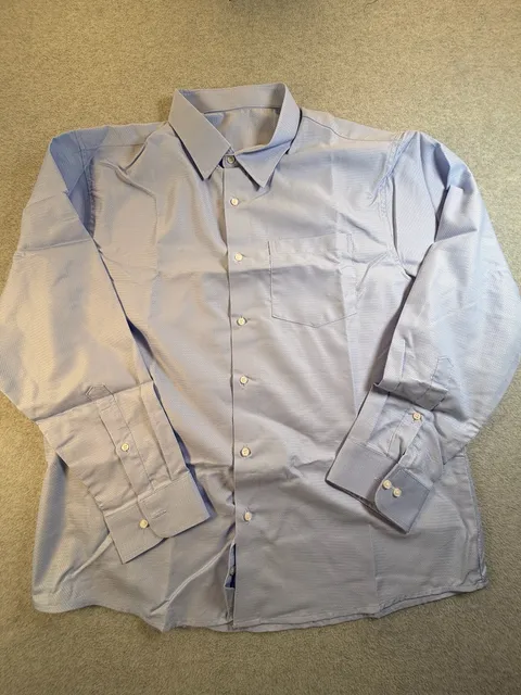 Mens Long Sleeve Dress Shirt Light Blue Geometric Textured