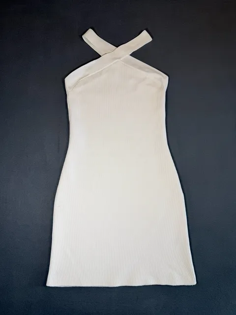 Aritzia Babaton Sculpt Knit Ivory Halter Mini Dress L Bridal Bachelorette