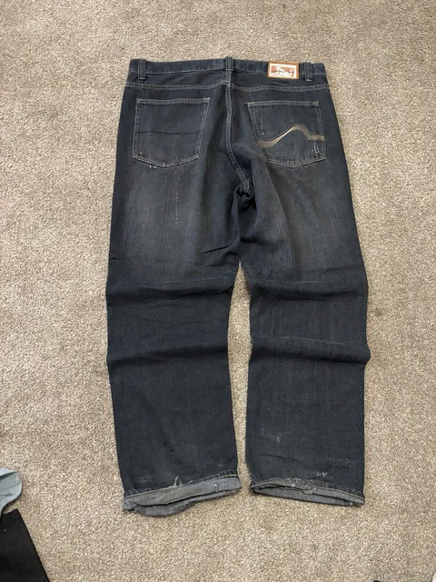 Early 2000s Drunkmunky Relaxed Straight Denim Jeans 40x34 Black Distressed Y2K