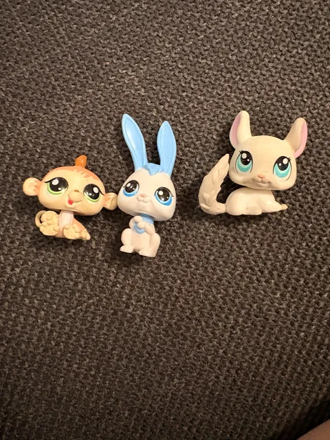 Littlest Pet Shop Figures Lot of 3 Chinchilla Rabbit Monkey