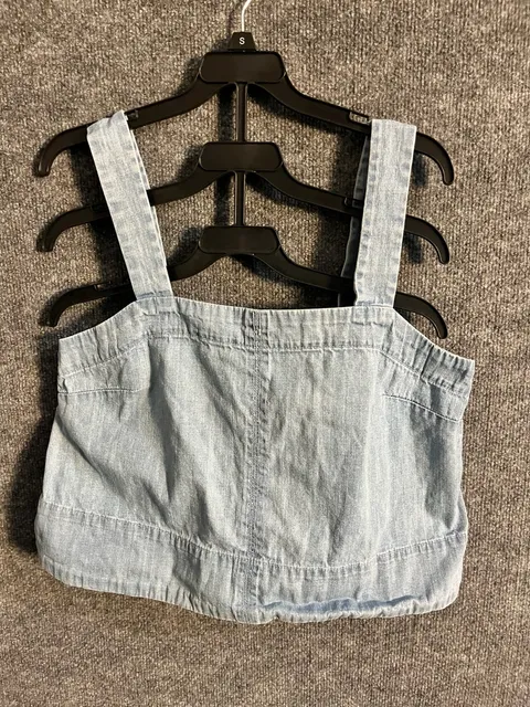 Banana Republic Boxy Topstitched Denim Crop Tank Top Size M Light Wash 003-174