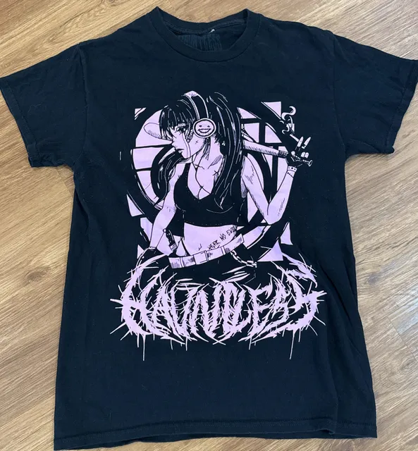 Hailstorm Graphic T-Shirt Size S Black Pink Anime Girl