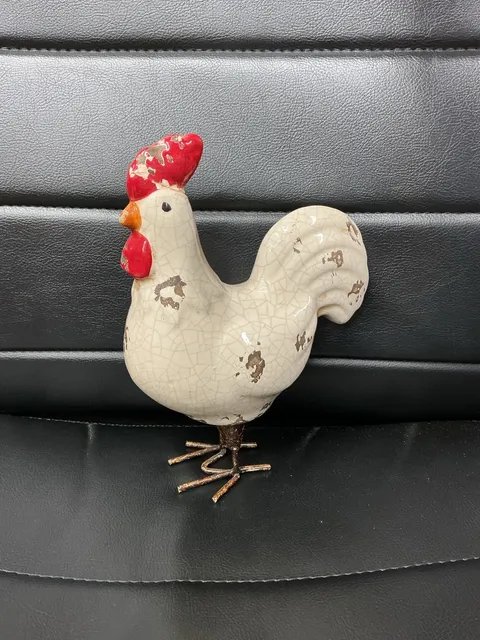 Rustic Ceramic Rooster Figurine Distressed Farmhouse Decor