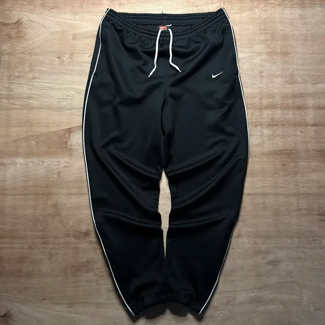 Nike Vintage Y2K Black Mesh Track Pants White Piping Zip Ankle Men’s M