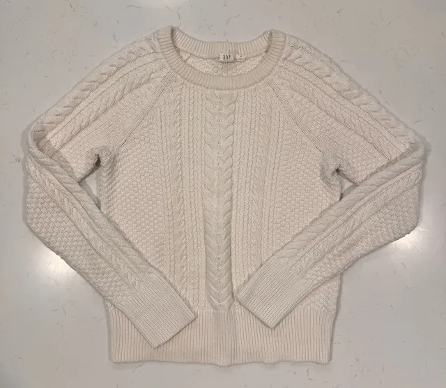 Gap Cable Knit Crewneck Sweater Size XS Off White Cotton