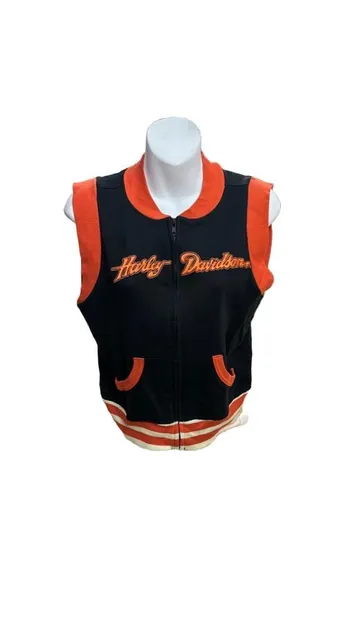 Harley Davidson Zip Up Vest Size M Black Orange Eagle Graphic