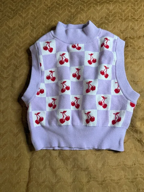 Forever 21 Cherry Checkered Sweater Vest Size M Purple