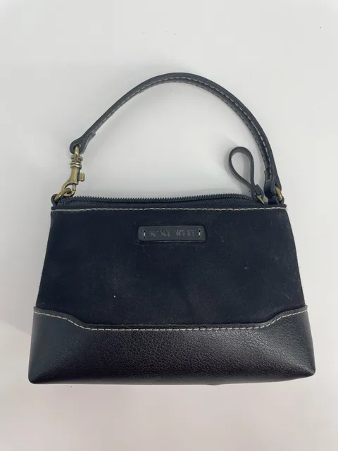 Nine West Mini Handbag Black Suede Faux Leather Wristlet