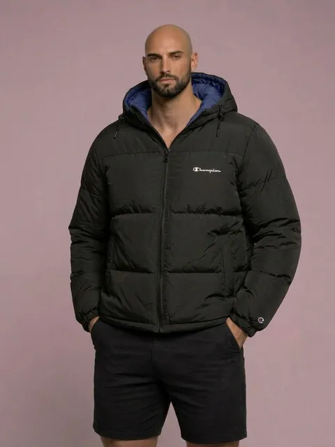 Champion Heavyweight Hooded Puffer Jacket Black Size Large 