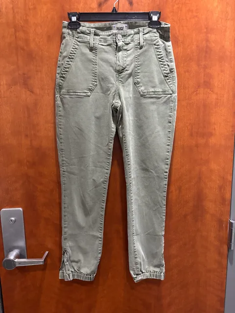 Paige Mayslie Jogger Pants Size 26 Green Utility Ankle Zip
