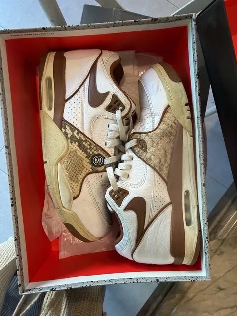Nike Air Stussy Flight Mid Size 11 White Brown Snakeskin