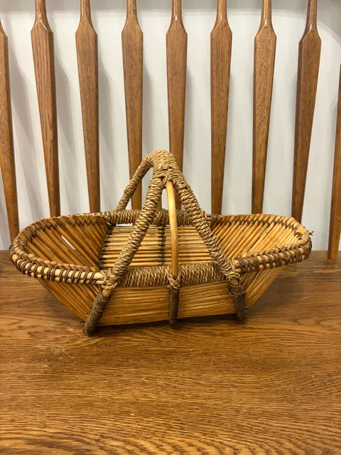 Vintage Wicker Rattan Gathering Basket Double Handle