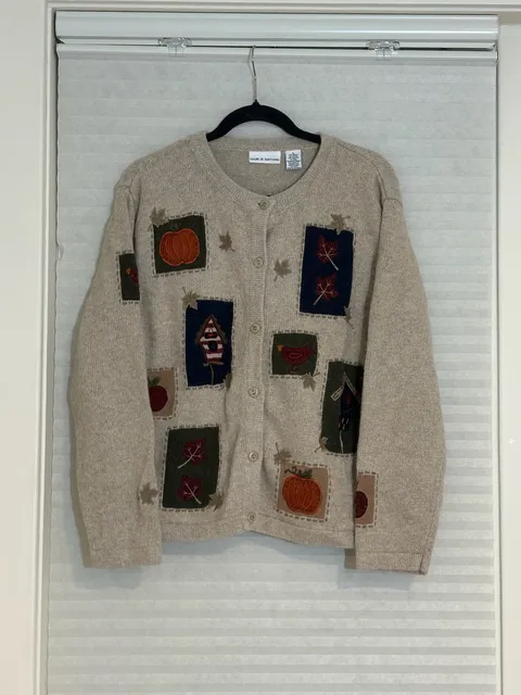 Croft & Barrow Fall Autumn Patchwork Cardigan Sweater Size L