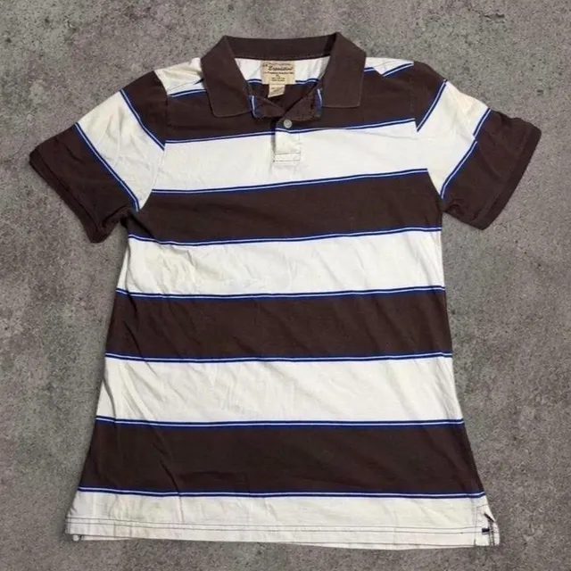 Vintage Expedition Striped Polo Shirt Brown Cream Blue XL
