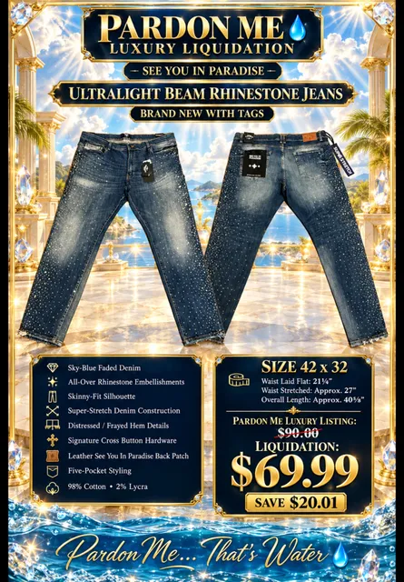 See You In Paradise Ultralight Beam Rhinestone Super Stretch Jeans – Sky Blue