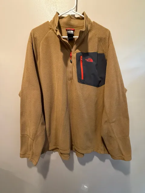 The North Face Fleece Pullover Size XXL Tan Brown 1/4 Zip Pocket