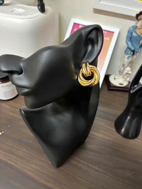 Vintage Gold Tone Interlocking Knot Hoop Statement Earrings