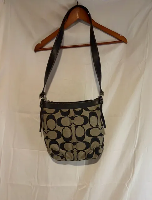 Coach Signature Hampton Black Jacquard Leather Trim Crossbody Bag