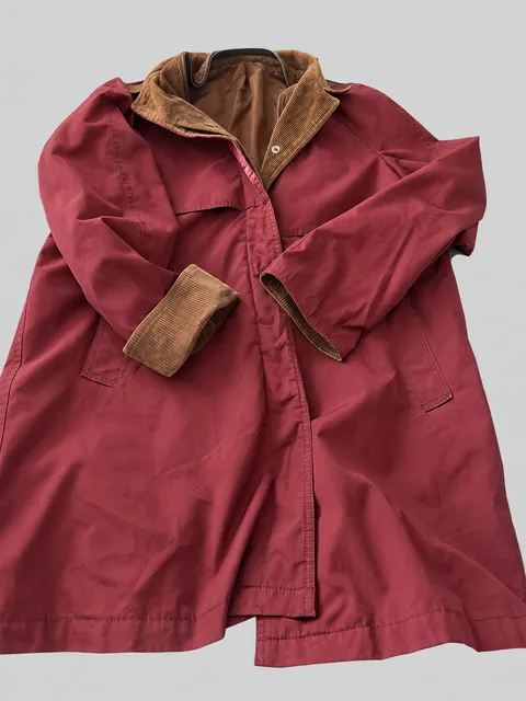 London Fog Trench Coat Size 12 Reg Red Corduroy Collar Vintage