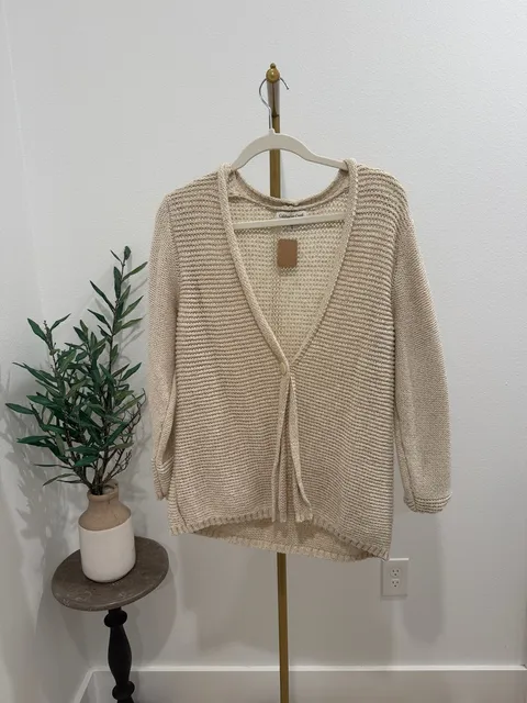 Coldwater Creek Cardigan Size XL 16 Beige Open Knit Sweater