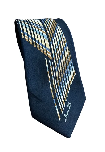 Jacques Fath Vintage Silk Tie Blue Geometric Striped 