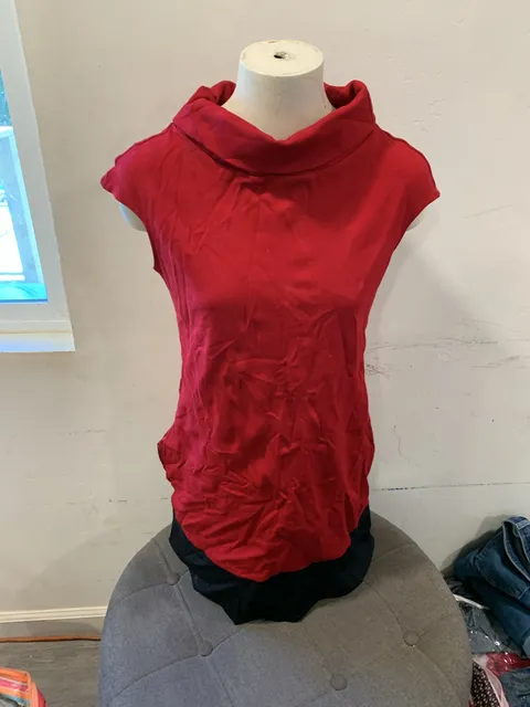 Y2k Express Cowl Neck Sleeveless Top Size S Red Full Zip Back