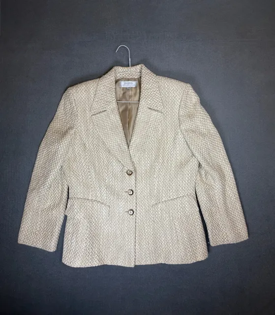 Tahari Arthur S. Levine Tweed Blazer Size 16 Neutral Tan Wool Blend