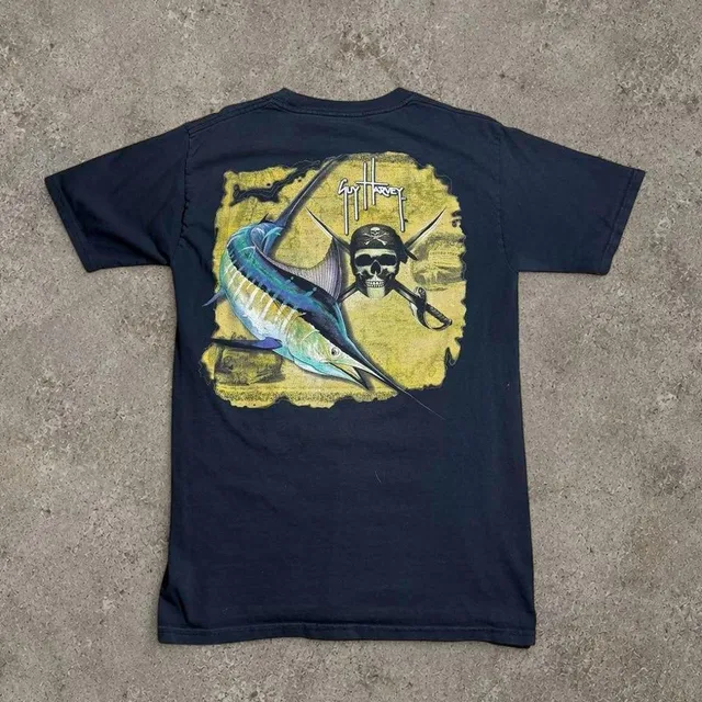 Guy Harvey Marlin Pirate Skull Graphic Pocket T-Shirt