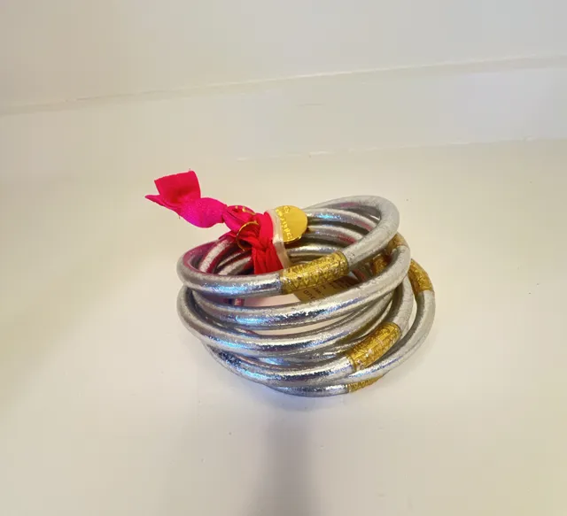 BuDhaGirl All Weather Bangles Size S Set of Nine Silver