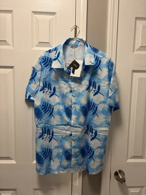 Runcati Tropical Palm Leaf Shirt Size L Blue