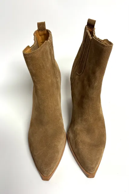 Marc Fisher LTD Booties Size 8M Brown Suede Pointed Toe Block Heel