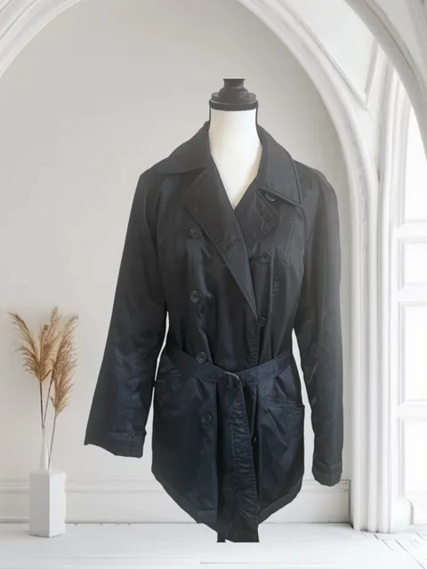 Faconnable Trench Coat Size S Black Double Breasted Jacket