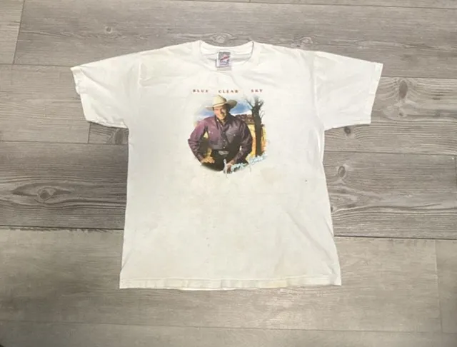 George Strait Blue Clear Sky Concert T-Shirt White Vintage 90s Country