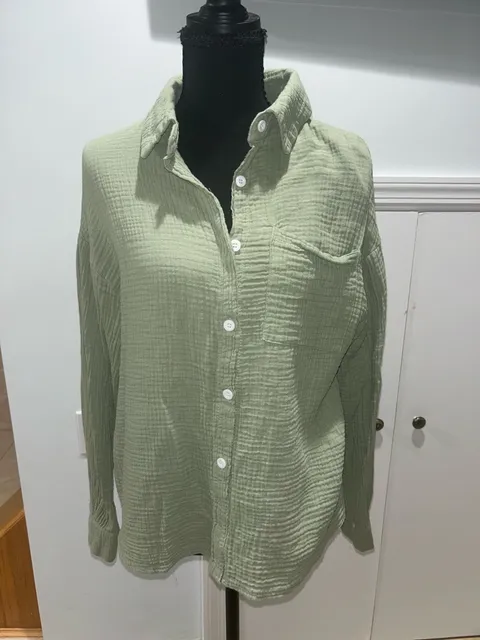 Green Gauze Button Down Shirt