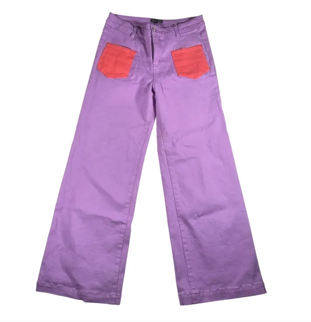 Current Mood Purple Wide Leg Pants Size L Pink/Coral Pockets