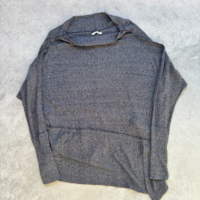 Free People Londontown Thermal Top Ribbed Asymmetrical Grey Size S