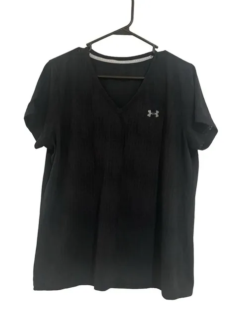 Under Armour Threadborne Black V Neck Athletic Shirt Short Sleeve Textured XL