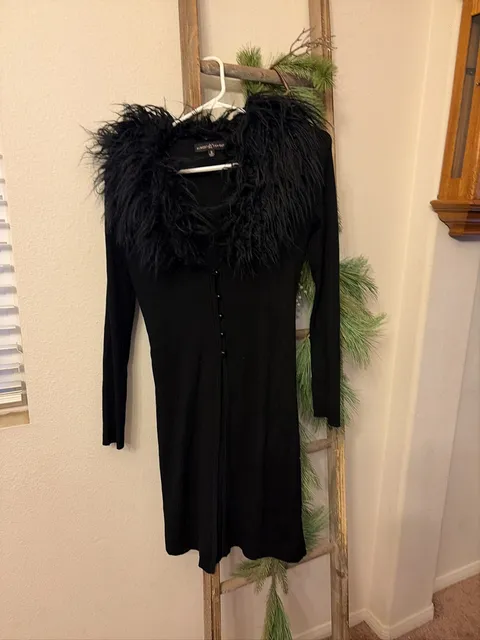 Almost Famous Cardigan Size S Black Faux Fur Trim
