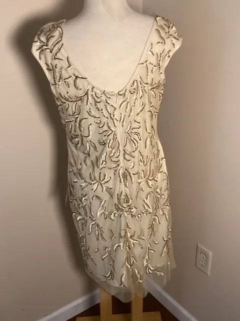 Pisarro Nights Beaded Dress Size 14 Champagne Cream Short Cocktail