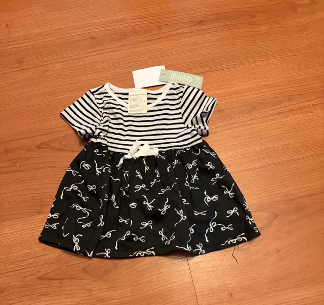 First Impressions Dress Size 3-6MO Black White Striped Bow Dress