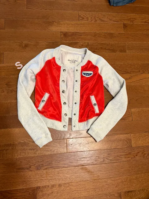 Abercrombie & Fitch Bomber Jacket Size M Red Gray Snap Up