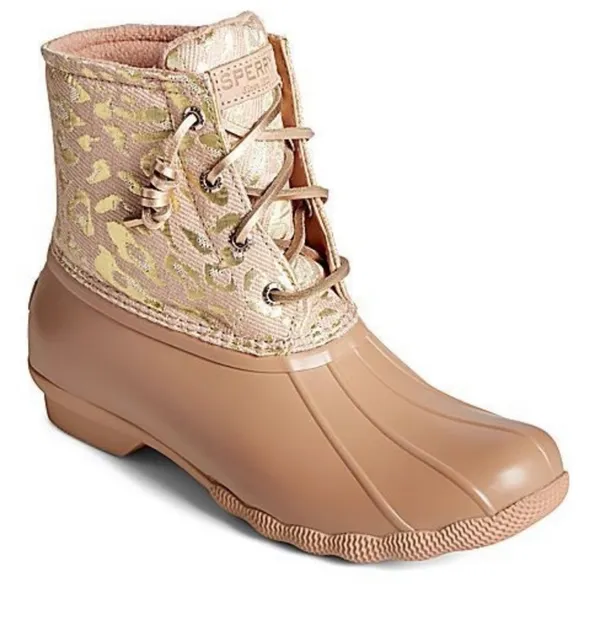 Sperry STS87901 Saltwater Duck Boots Size 7.5 Rose Gold Leopard