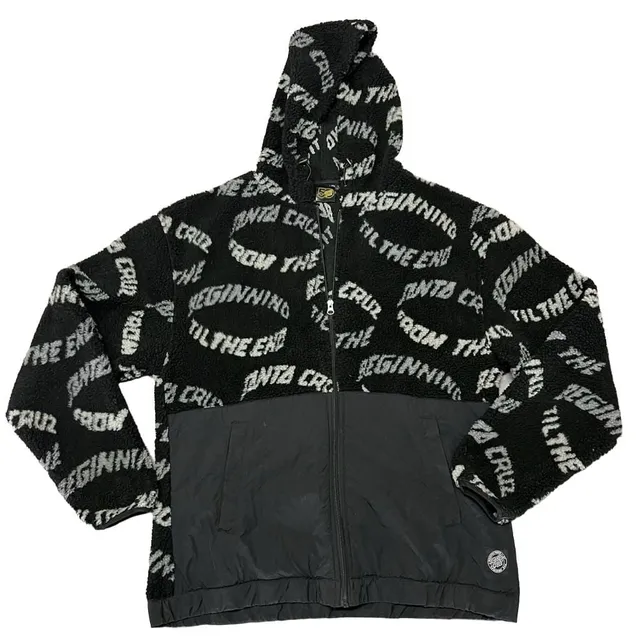 Santa Cruz Absolute Zip Jacket Black Sherpa Fleece Hoodie Mens size L