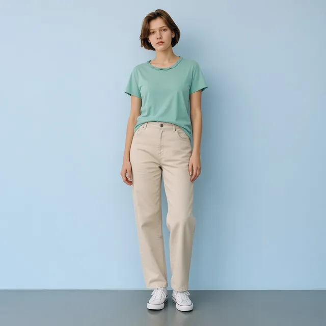 Talbots Scallop Neck T-Shirt Size L Light Blue Cotton Short Sleeve