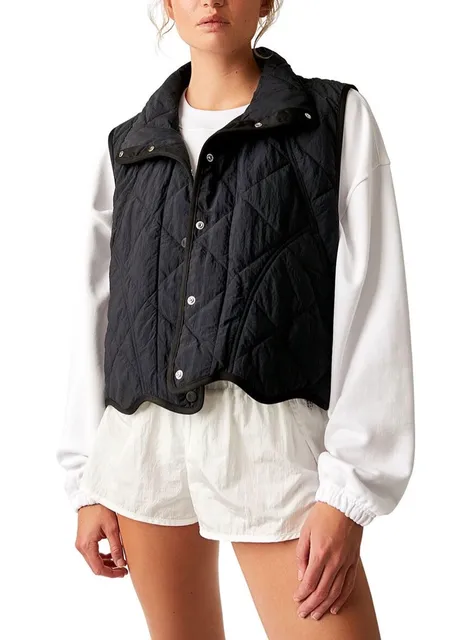 Free People Quilted Scalloped Vest Black Size S