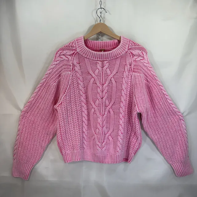 Free People Cable Knit Sweater Pink Med
