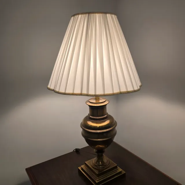 Vintage Brass Urn Table Lamp with Pleated Shade